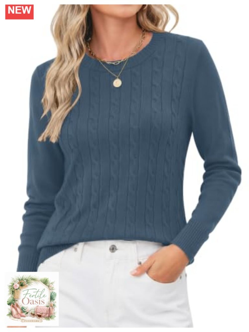 Women's Contrast Trim Knit Sweater Long Sleeve Crew Neck Pullover